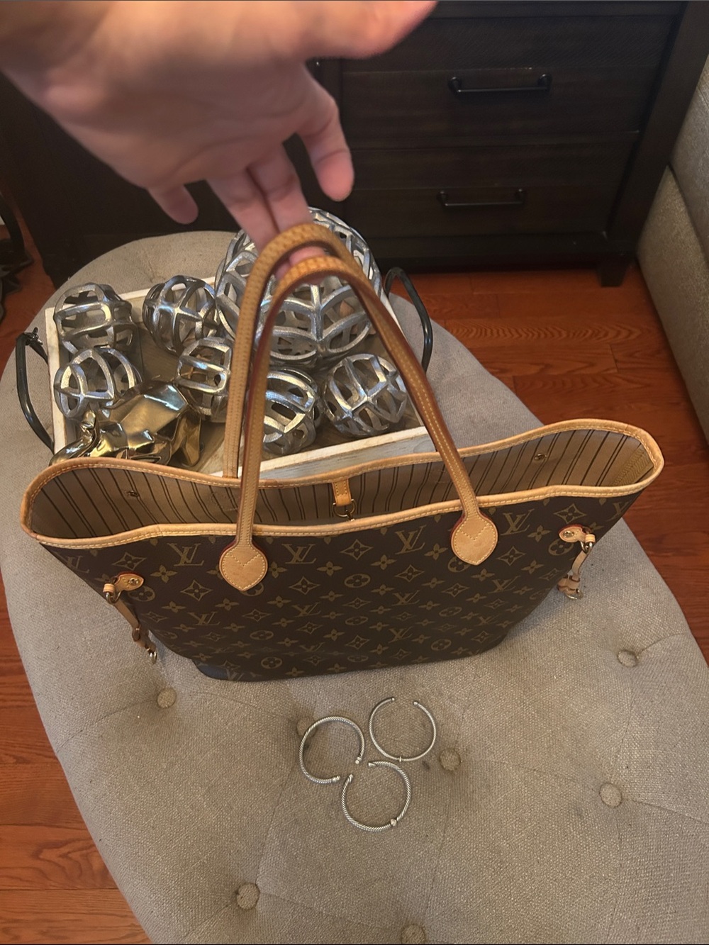 Bundle deal 1  Louis Vuitton Neverfull MM Mon Beige bag/ 3 David Yurman bangles